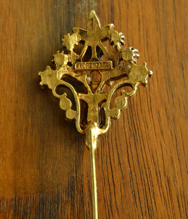 Vintage FLORENZA Gold Tone Faux Seed Pearl Stick Hat Pin  display picture 1