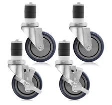 Set of 4 Commercial Caster Wheels, 2 with Brakes for Kitchen Prep & Work Tables