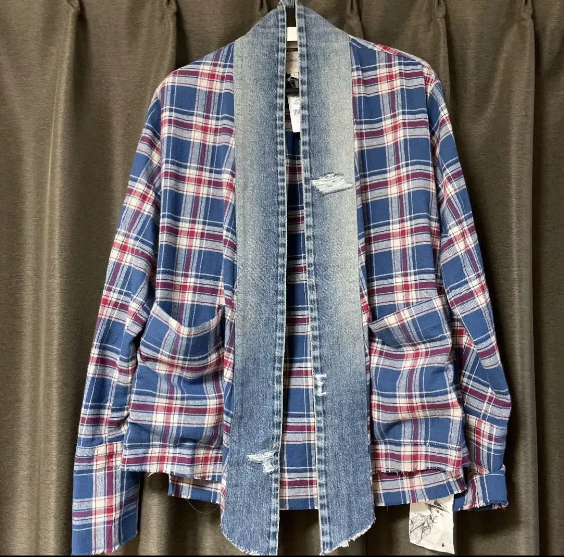 GREG LAUREN Plaid Long sleeve Shirt Kimono No collar S