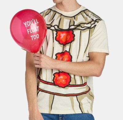Pennywise IT Shirt Men's Large Natural Graphic Tee & Balloon Halloween Costume