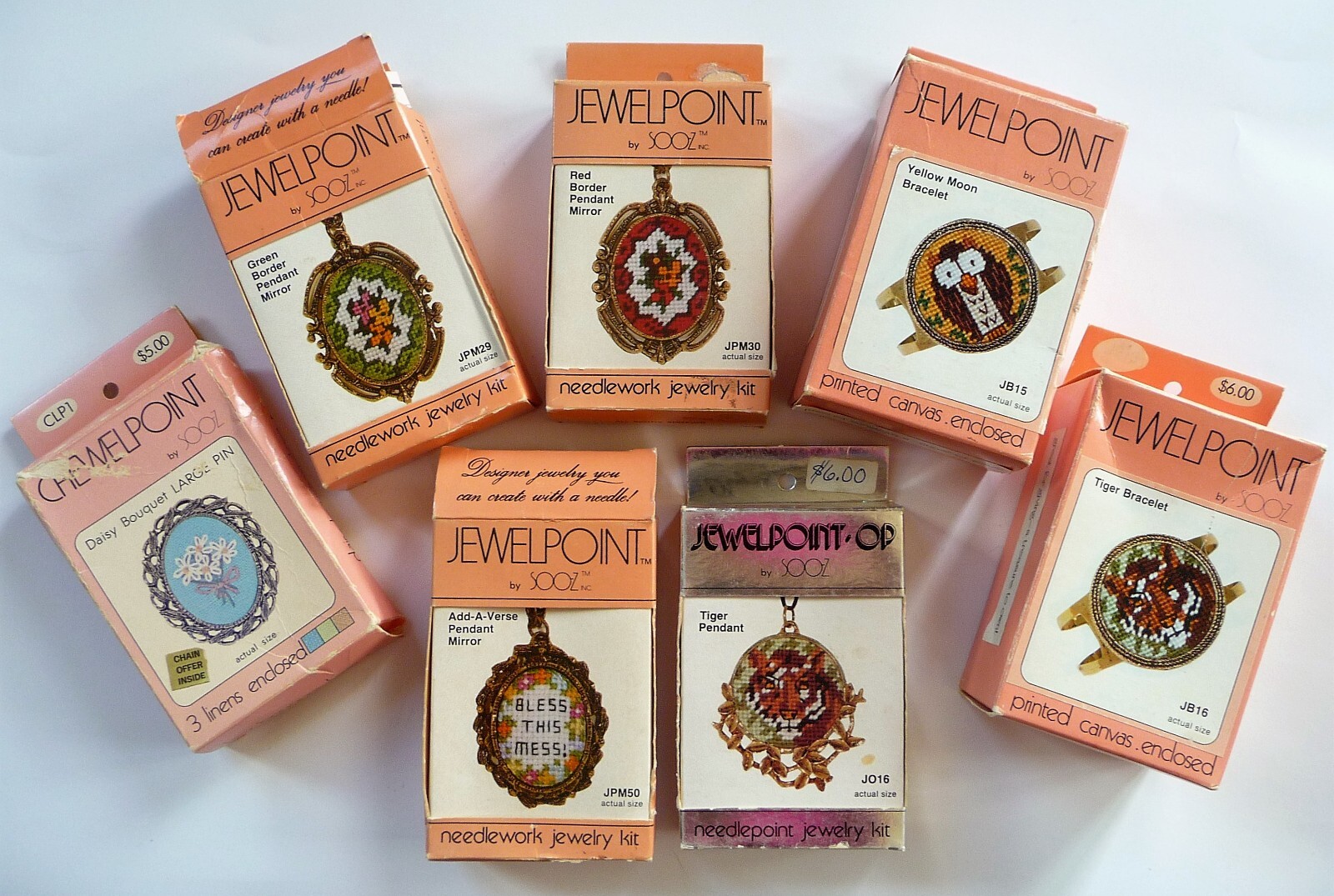 Vintage Needlepoint Jewelry Kits, Cuff Bracelets, Pendant Necklaces