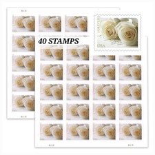 40 White Wedding Rose 2 SHEETS FOREVER STAMPS Anniversary Invitations
