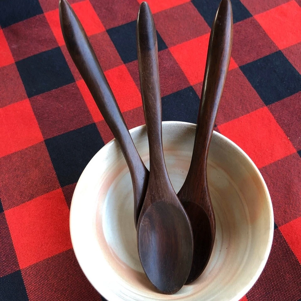 Mini cuchara de madera siamés de palo de rosa condimento cocina café té juego hecho a mano 5"  Foto 4 de 4