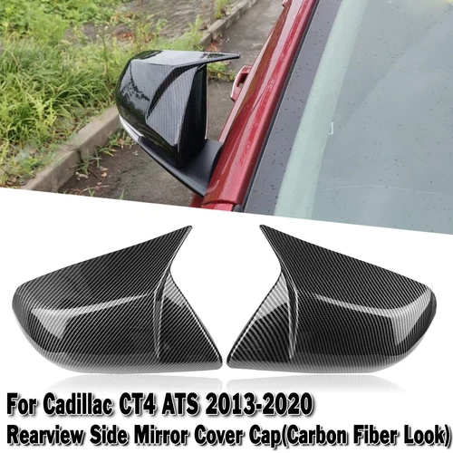Carbon Fiber Look Side Rearview Mirror Cover Cap For Cadillac CT4 ATS 2013-24 2x