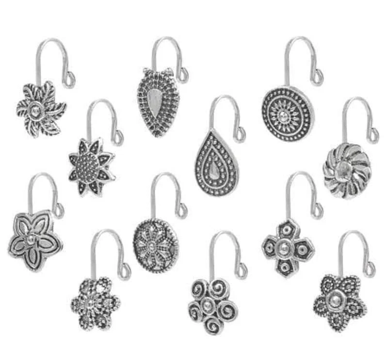 Paquete de 12 anillos para nariz/nariz no perforantes enchapados en plata oxidada para mujer Foto 2 de 2