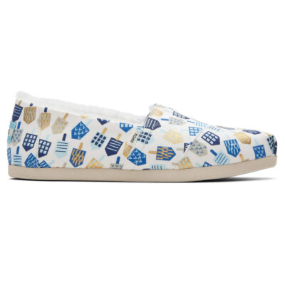 TOMS Alpargata Cozy Dreidel Graphic Slip On  Womens Blue, White Flats Casual 100