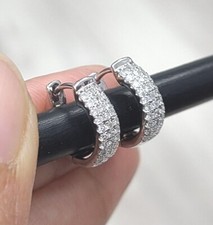 DEAL! 0.50 Carat Natural Diamonds 3 rows Hoops Huggies Earrings in 14k Gold 11mm