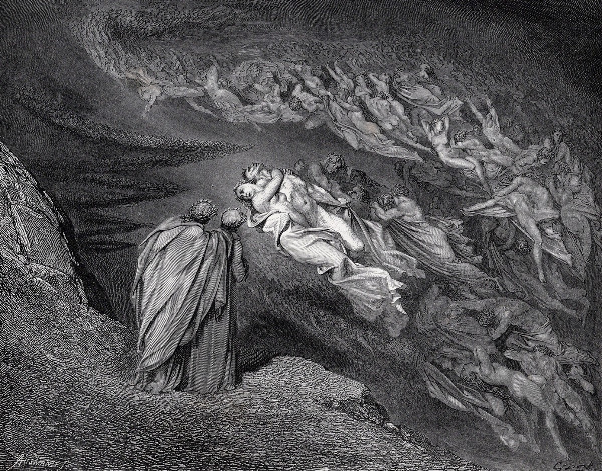 Emotional DORE 1800s Divine Comedy Woodcut FRANCESCA & PAOLO