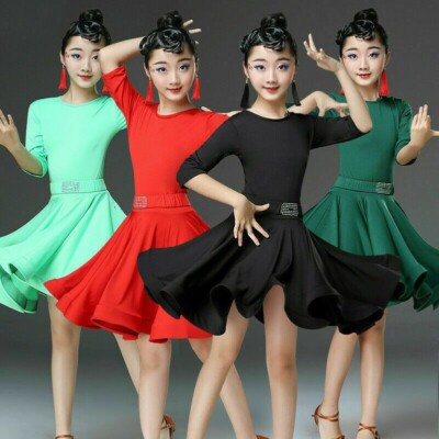 Mädchen Latin Salsa Tanzbekleidung Tanz Kleid Performance Kostüme Ballsaal Swing
