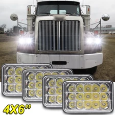 Black 4PCS 4"X6" LED Headlights hi-lo beam For Western Star 4900 Semi 1981-2002
