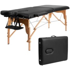 Portable Massage Table Tilt Headrest Solid Beech Frame with Carrying Case Black