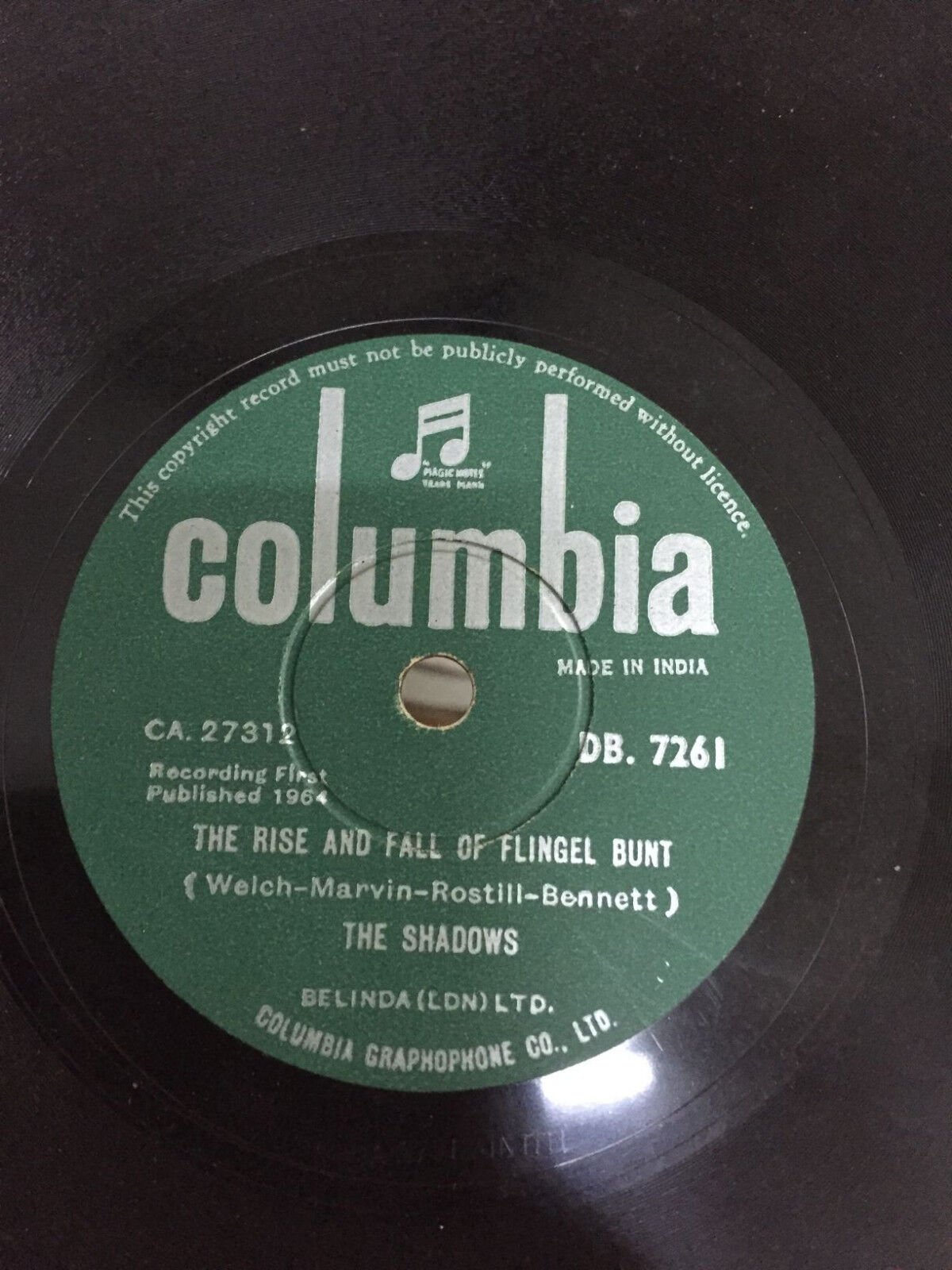 THE SHADOWS a man's world/rise & fall flingel bunt INDIA RARE 78 RPM RECORD EX