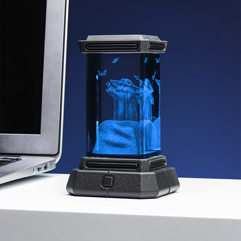 The Mandalorian Grogu Holographic Light 3D laser Etched Crystal Glass Block eBay