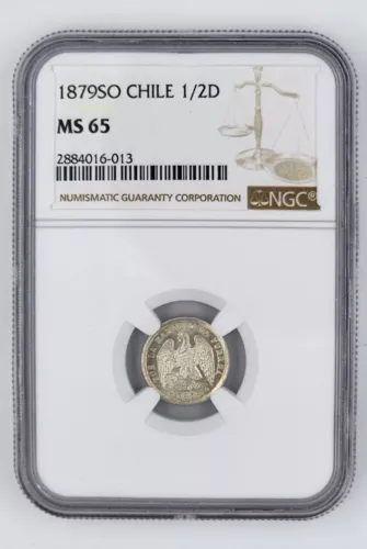 Chile 1/2 Decimo 1879 NGC MS65 Silver Coin
