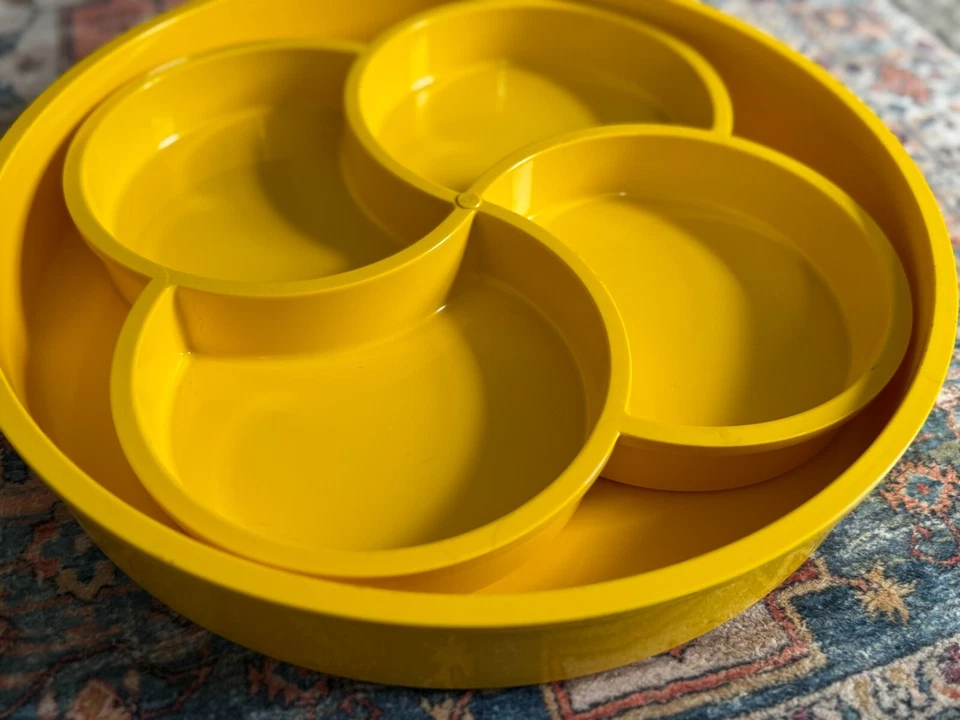 Vintage Dansk Gunnar Cyren Clover Swirl Yellow Acrylic Divided Serving Tray Set - Image 3 of 4