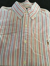 Polo Ralph Lauren Blue /White/Red Stripe Shirt Mens Large Long Sleeve 16 1/2