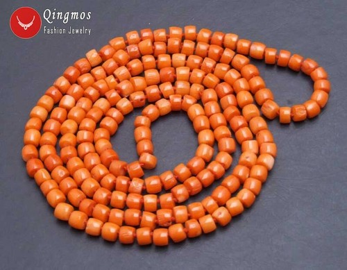 7-8mm Thick Slice Natural Orange Coral Necklace for Women 48" Long Necklace - Picture 6 of 13