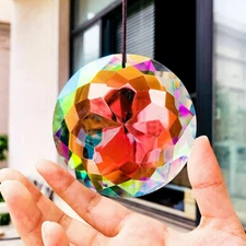 75MM Suncatcher Faceted Round Prism Crystal Pendant Rainbow Glass Chandelier