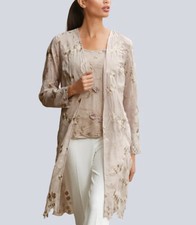 NEU GEORGETTE BLUSENMANTEL BESTICKT 36 38 44 46 48 ALBA MODA 90€ taupe *92382754
