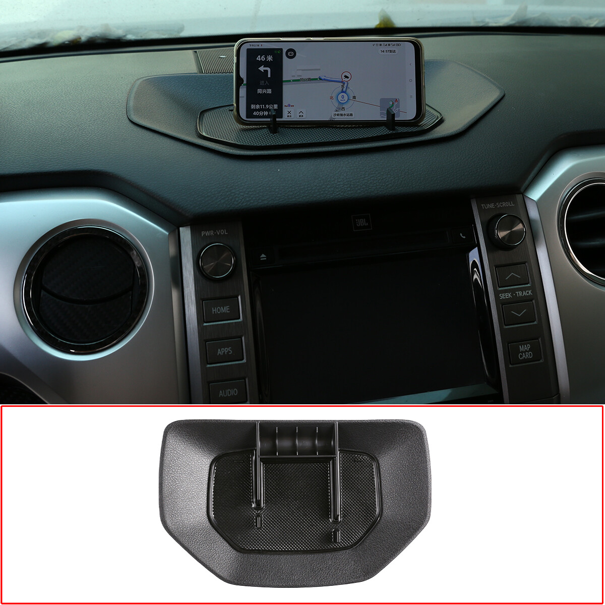 Mobile Phone Mount Holder Console Dash Storage Box Tray for Toyota Tundra 14-21