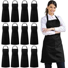 12 Pack Unisex Bib Aprons with 2 Pockets for Chef BBQ Drawing Kitchen Cooking