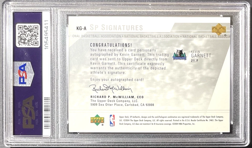 Kevin Garnett 2003-04 Upper Deck SP Authentic SP Signatures On Card Auto PSA 9 - Image 2 of 2
