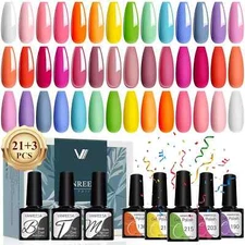 24 Pcs Gel Nail Polish Set 21 Popular Colors Gel Nail Polish Base Coat Glossy &