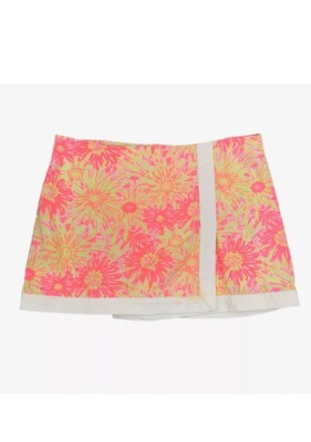 Lilly Pulitzer Skort  Bright Pink Yellow Sunkissed Glow Faux Wrap Shorts Size 0