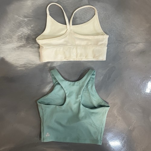Girl Sports Bra Lot of 2 Nike Tek Gear Size Small Cream Sage Green Dri Fit - Picture 7 of 11