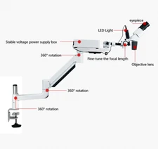Dental 15X Operating Microscope with 5W LED Light for Table Desk with Long Arm