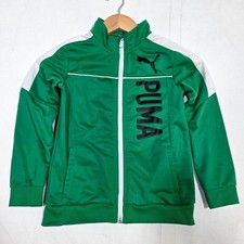Puma Track Jacket Boys Size 6 Green Full Zip Logo Activewear Sporty Sweatshirt
