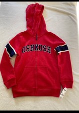 NWT OshKosh B'gosh Boys Red Full Zip Fleece Hoodie Size 8 Hooded Long Sleeve
