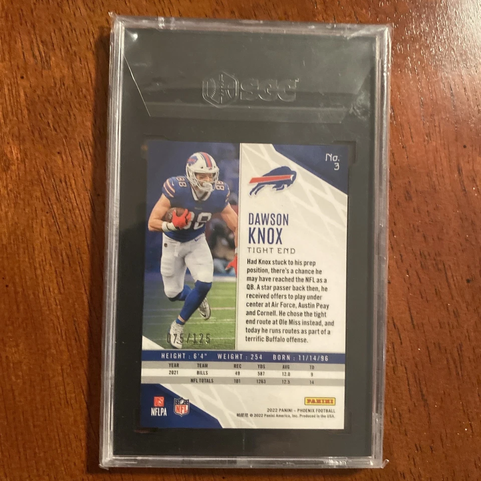 2022 Dawson Knox Panini Phoenix #3 Red Lazer 75/125 Graded SGC 10 - Image 2 of 4