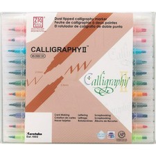 ZIG CALLIGRAPHY 2 Dual Tip Markers 12 colors set, 2mm, 3.5mm, Square tips, AP...