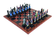 Italfama Hand-Painted Pewter Crusaders Chess Set, Leatherette Board