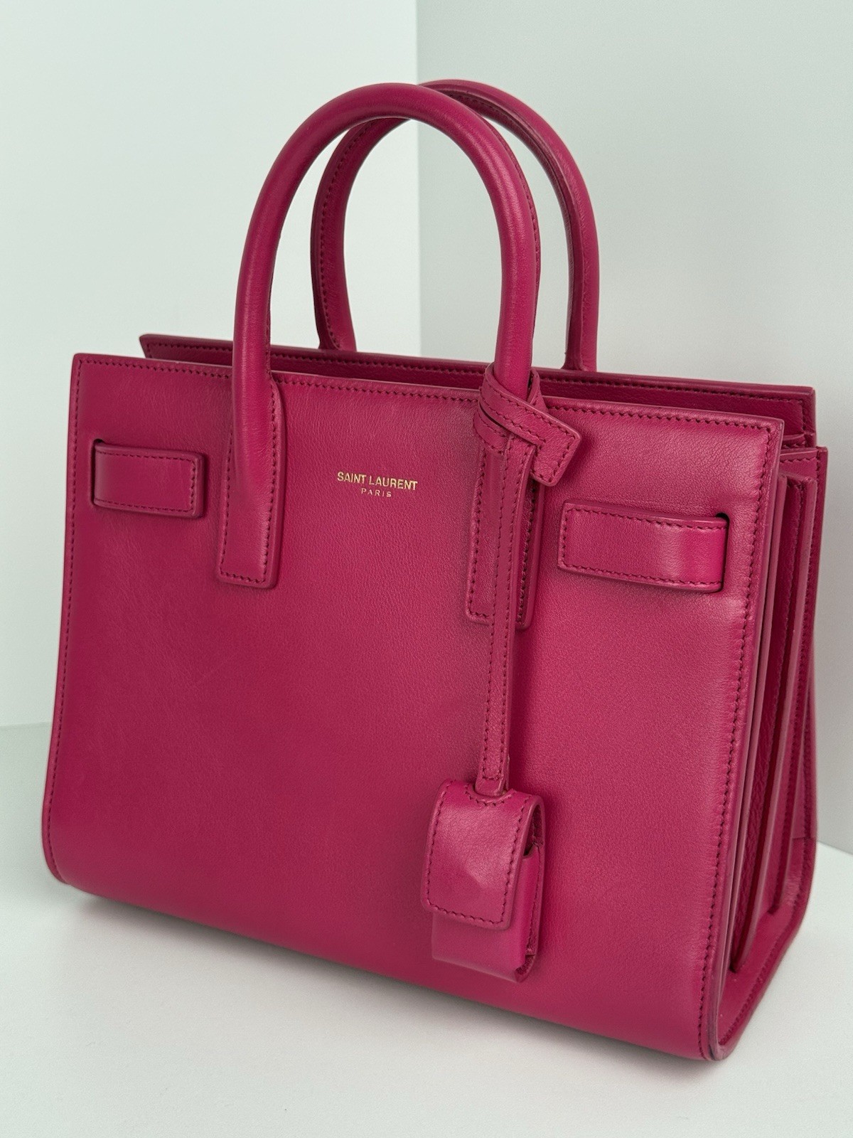 SAINT LAURENT Borsa donna Sac de jour Nano in pelle rosa con tracolla