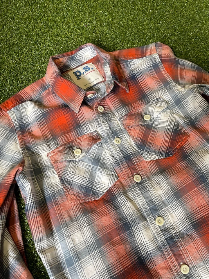 P.S. Camisa From Aéropostale Niños 14 Multi Cuadros Franela Cuadrada Algodón Abotonada Foto 3 de 4