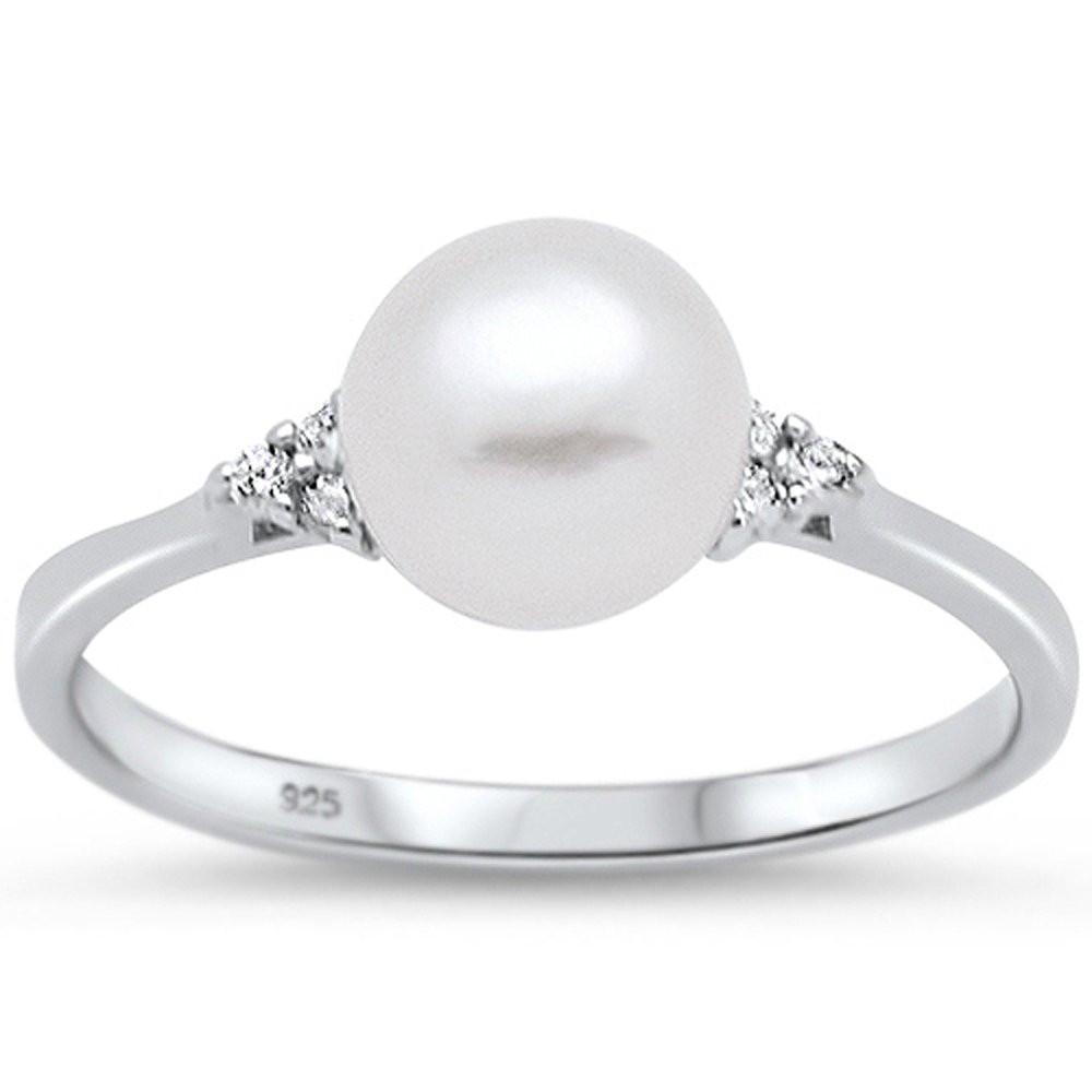 Sterling Silver Pearl & CZ Ring Available in Sizes 4-10 with Color Options