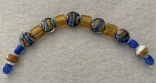 New 8  Strand Blue  Gold LampWork Glass Square  Lentil Focal Beads 12-16mm