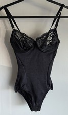VTG Olga Bodysuit 34B Black Sleeveless Sweetheart Lingerie Shapewear Teddy