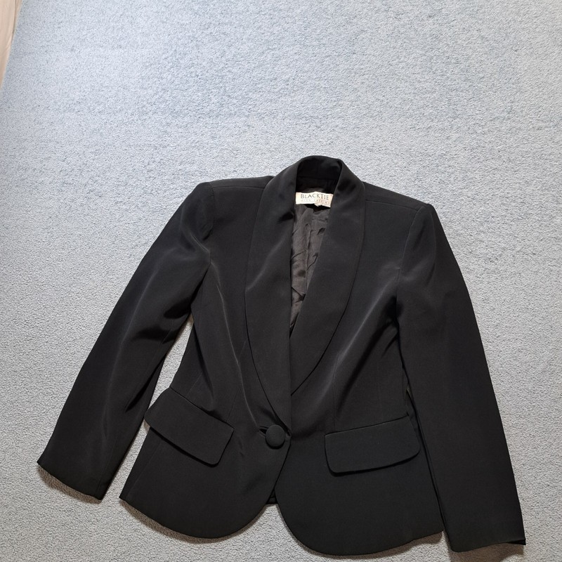 Black Tie Oleg Cassini Blazer Jacket Womens Black Long Sleeve One Button