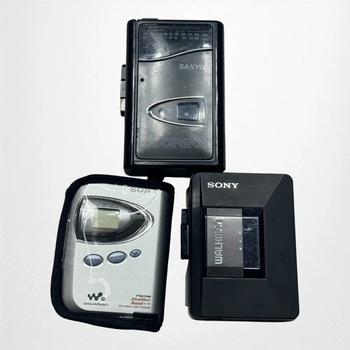 Sony Walkman Cassette Player Lot WM-FX290W WM-A12 + Sanyo Stereo Vintage