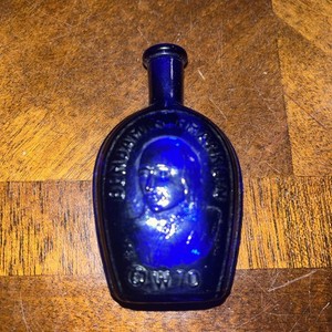 Vintage Wheaton Mini Blue Glass Bottle Benjamin Franklin