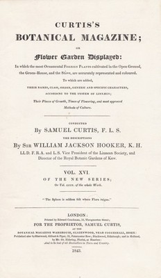Titelblatt Titel title page Botanical Magazine botany Vol. XVI Curtis 1843