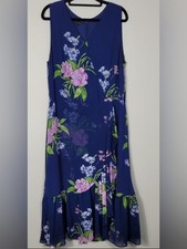 Talbots Georgette Painterly Floral Wrap Dress Size 14 Navy Pink Wedding Guest