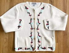 Vintage 80s CRYSTAL-KOBE Embroidered Cardigan Medium Floral Rockabilly Sweater