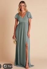 Birdy Grey Dress Womens XL Hannah Sea Grass Flutter Sleeves Maxi Bridesmaid