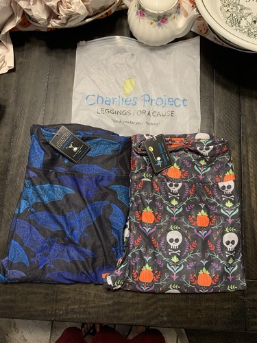 New Charlies Project Halloween 2 Pairs Leggings Skull Bats Small Brand New Tags