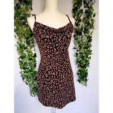 Forever 21 Black Rose Gold Cheetah Print Cowl Neck Strappy Mini Dress Small