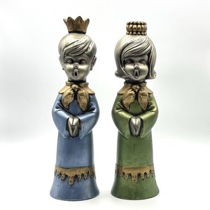 Vintage Atlantic Mold Boy Girl Carolers Choir Candleholders Christmas Metallic